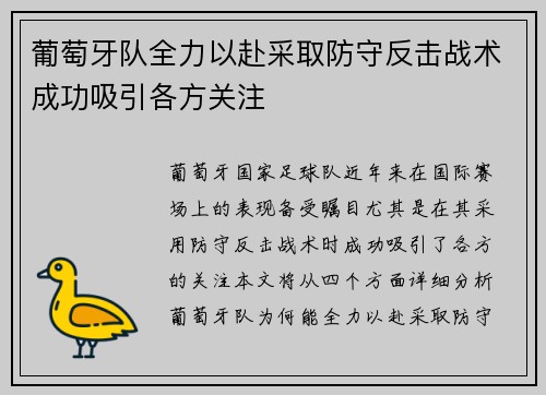 葡萄牙队全力以赴采取防守反击战术成功吸引各方关注